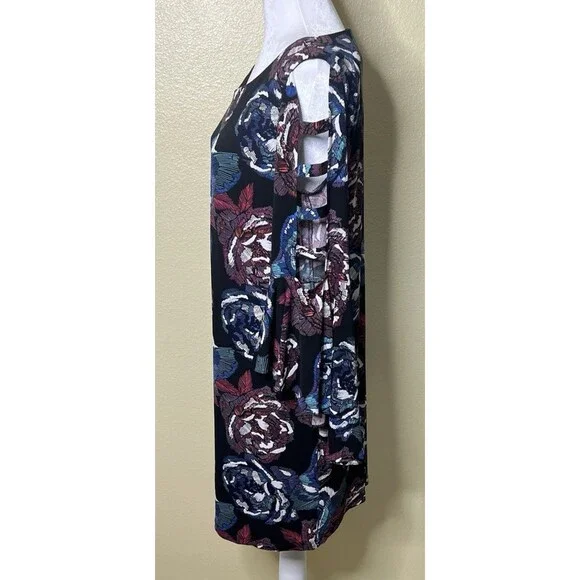 MSK Womens Multicolor Floral Cold Shoulder Bell Sleeve Knee Length Shift Dress L - Picture 4 of 10